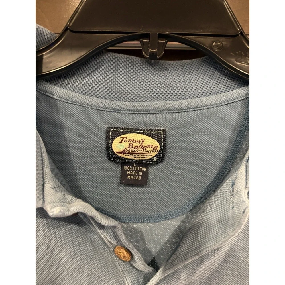 Vintage Tommy Bahama Polo Shirt Men's L Blue Marlin Logo 100% Cotton Made Macau